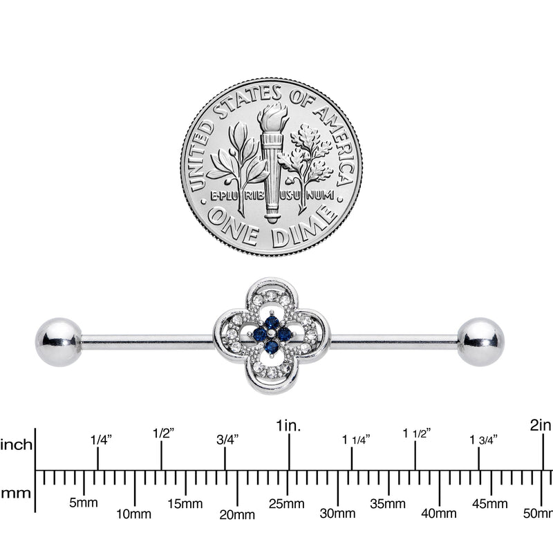14G Blue Gem Stylized Deco Cross Industrial Barbell 38mm