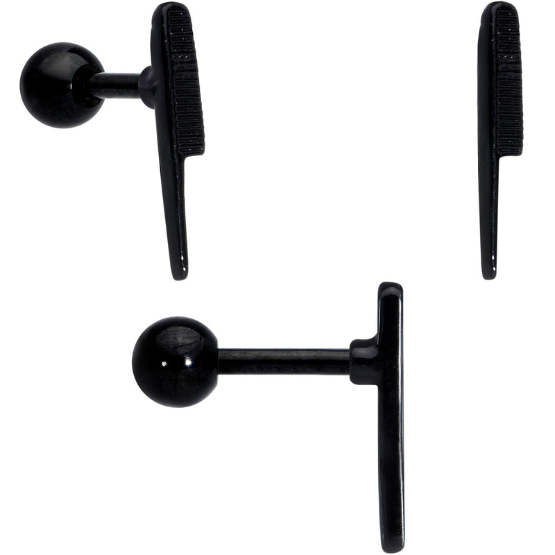 16G 1/4 Black Scissor Comb Hair Cartilage Tragus Earring Set of 3