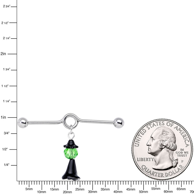 14G Green Gem Spooky Witch Halloween Dangle Project Bar 38mm