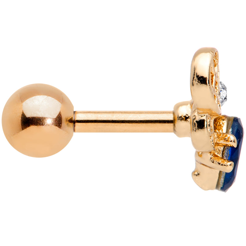 16G 1/4 Blue Gem Gold Tone Beautiful Bee Cartilage Tragus Earring