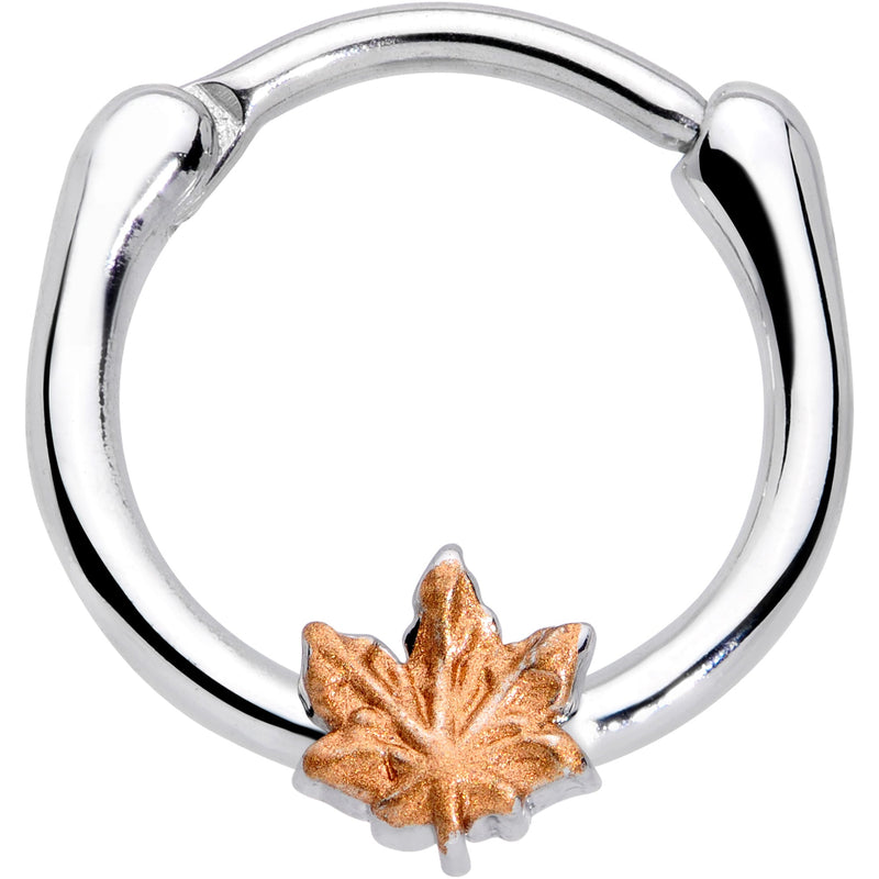 16G 3/8 Rose Gold Tone Fall Autumn Leaf Cartilage Clicker