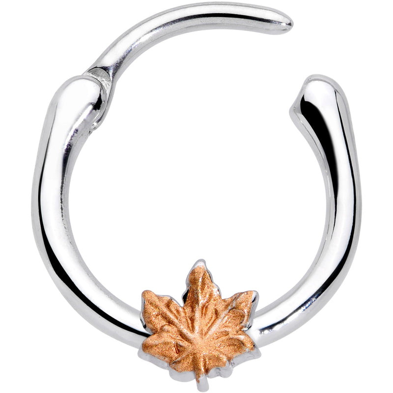 16G 3/8 Rose Gold Tone Fall Autumn Leaf Cartilage Clicker