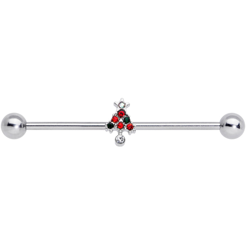 14G Clear Red Green Gem Christmas Tree Industrial Barbell 38mm