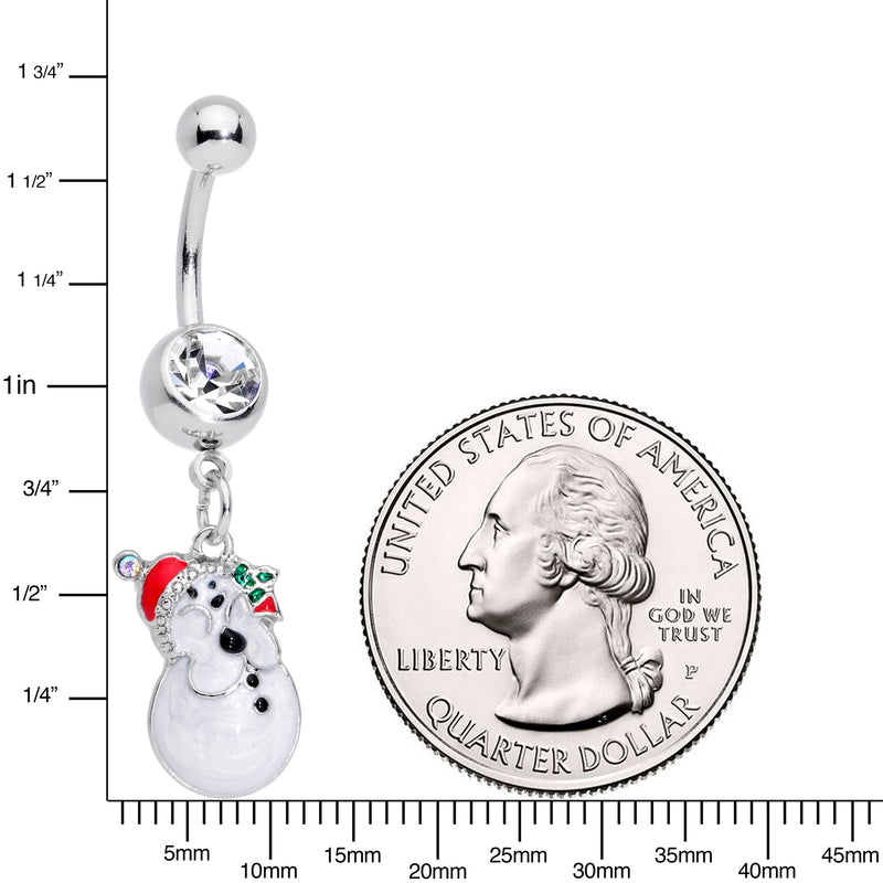 Clear Aurora Gem Holiday Snowman Christmas Dangle Belly Ring