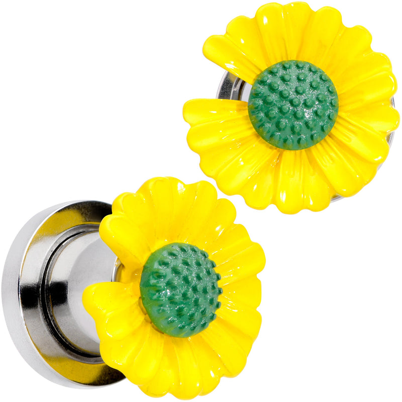 Yellow Daisy Flower Screw Fit Plug Set