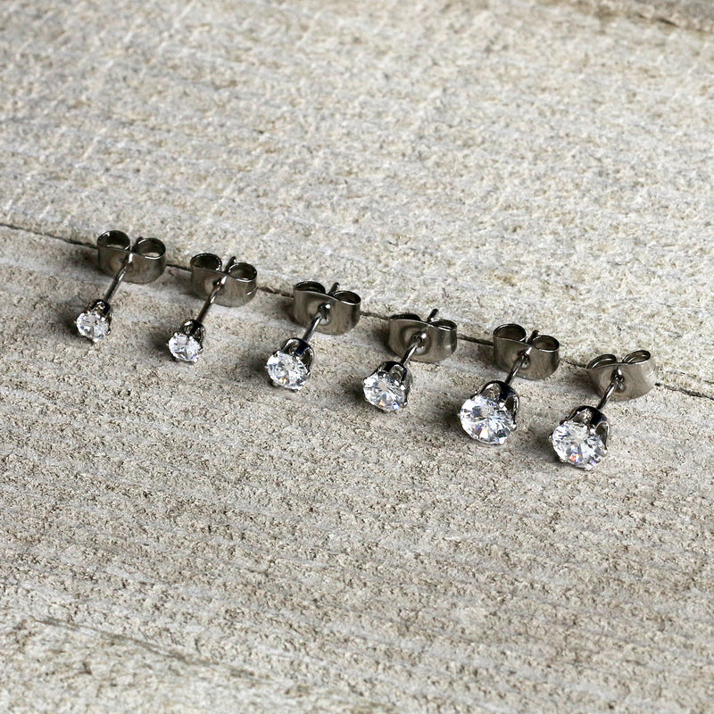 20G Clear CZ Gem 3mm to 5mm Post Stud Earring Set of 3