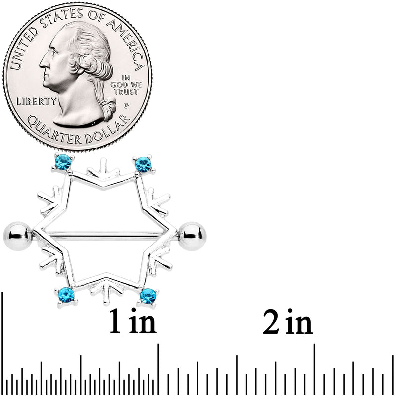 14G 3/4 Aqua Gem Snowflake Christmas Nipple Shield Set
