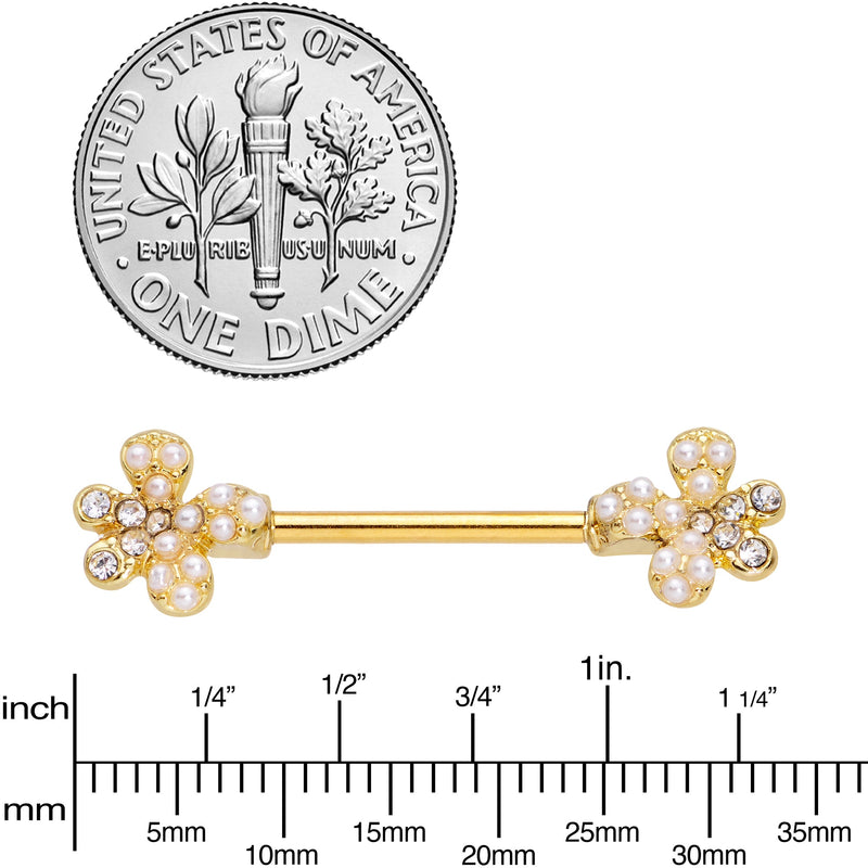14G 9/16 Clear Gem Gold Tone Style Splat Barbell Nipple Ring Set