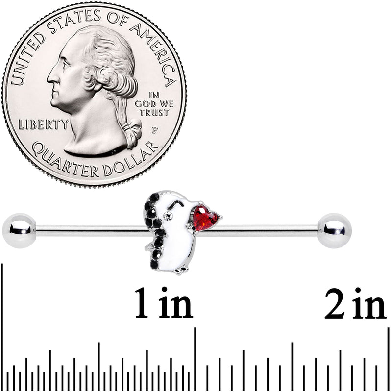 14G Red Gem Penguin Heart Valentines Day Industrial Barbell 38mm