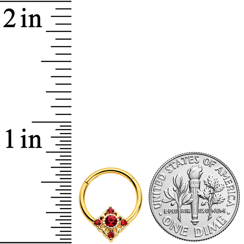 16G 3/8 Red Gem Gold Tone Regal Rhombus Hinged Segment Ring