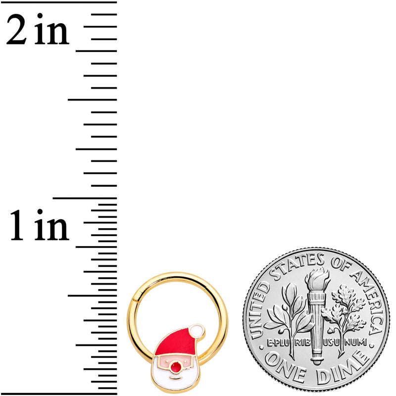 16G 3/8 Gold Tone Smiling Santa Christmas Hinged Segment Ring