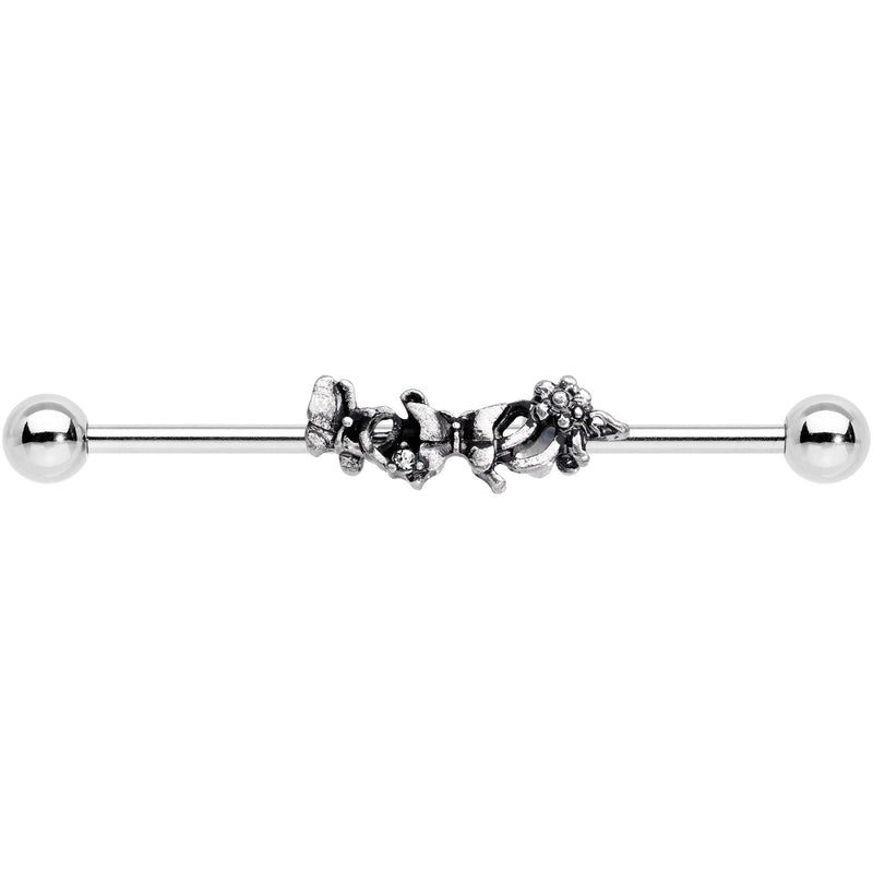 14G Clear Gem Butterfly Array Flower Industrial Barbell 38mm