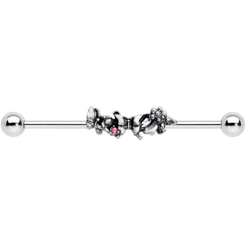 14G Pink Gem Butterfly Array Flower Industrial Barbell 38mm
