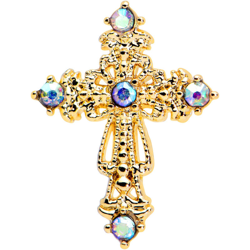 16G 5/16 Aurora Gem Gold Tone Elegant Cross Labret Monroe Tragus