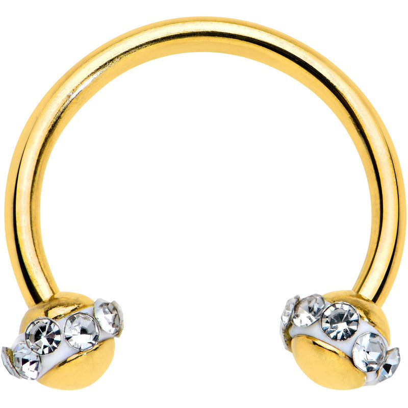16G 3/8 Clear Gem Gold Tone Banded Horseshoe Circular Barbell