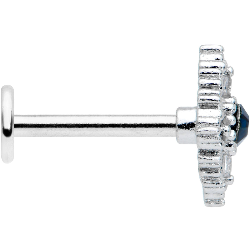 16G 5/16 Blue Gem Textured Rhombus Cross Labret Monroe Tragus