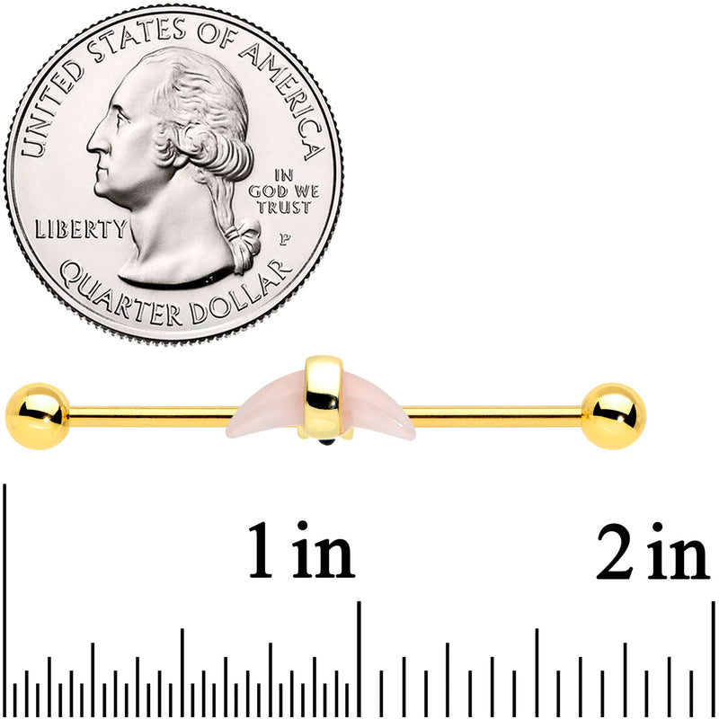 14G Pink Gem Gold Tone Crescent Industrial Barbell 38mm