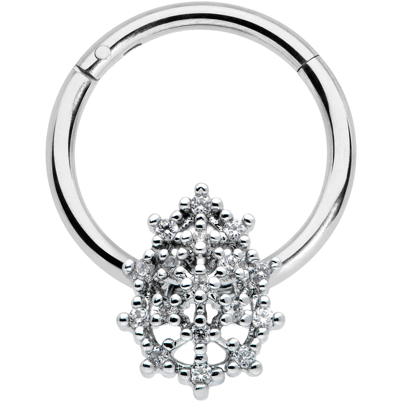 16G 3/8 Clear CZ Gem Nubbly Textured Drop Hinged Segment Ring