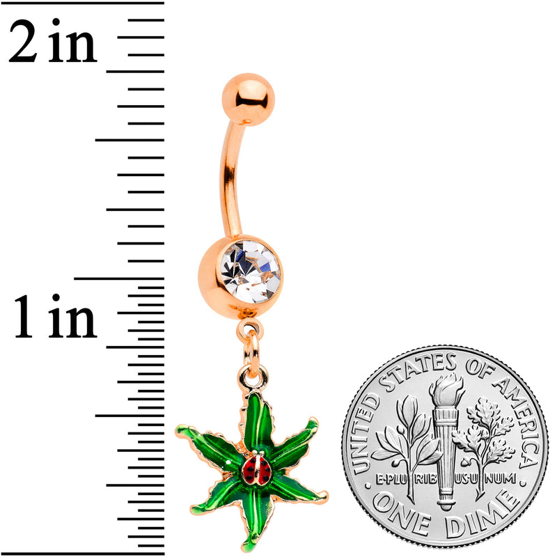 Clear Gem Rose Gold Tone Tiny Ladybug Leaves Dangle Belly Ring