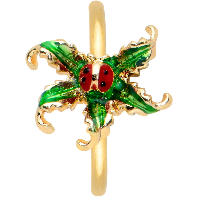 20G 5/16 Gold Tone Tiny Ladybug Leaves Nose Hoop