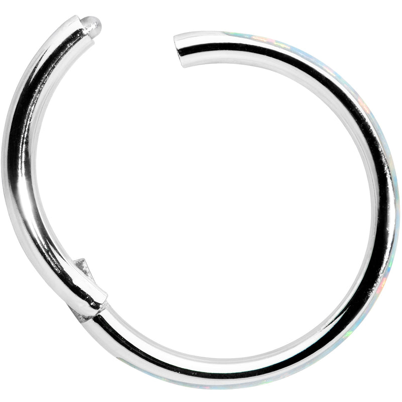 16G 3/8 White Synthetic Opal Forward Facing Hinged Segment Ring