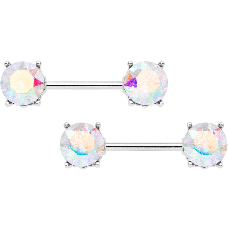 14G 9/16 Aurora Gem Simply Elegant Barbell Nipple Ring Set