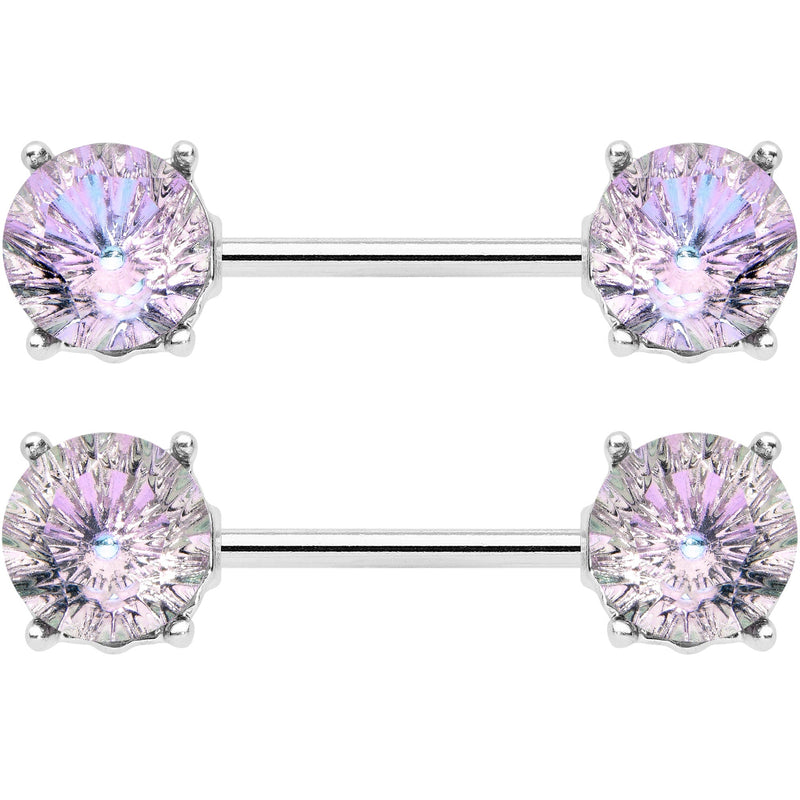 14G 9/16 Pink Gem Simply Elegant Barbell Nipple Ring Set
