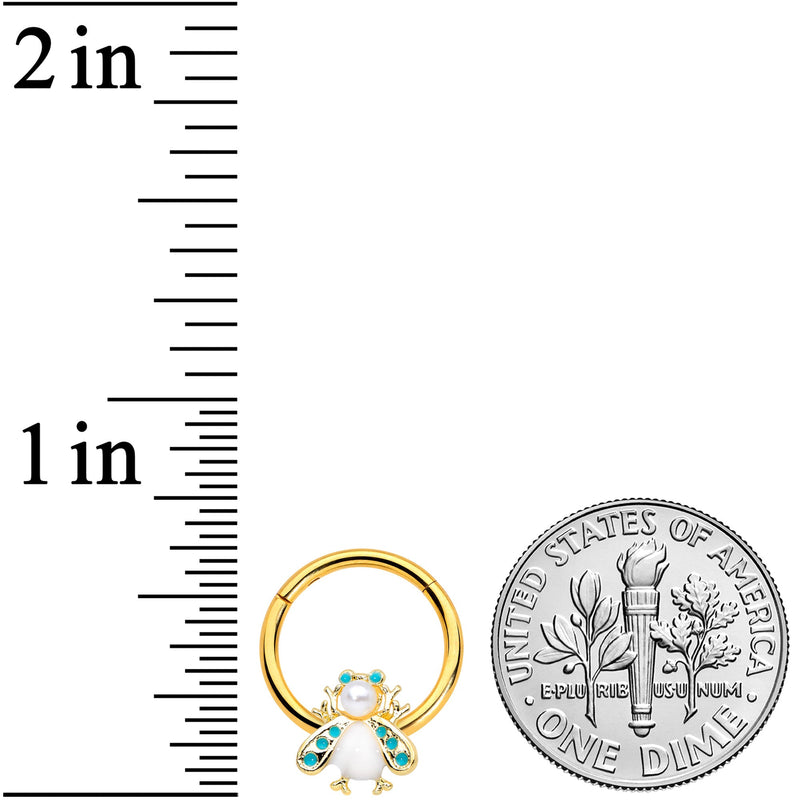 16G 3/8 White Gem Gold Tone Snow Bug Hinged Segment Ring
