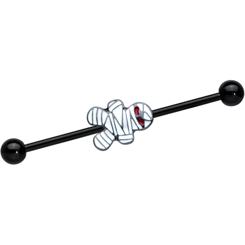 14G Black Red Eyed Mummy Halloween Industrial Barbell 38mm