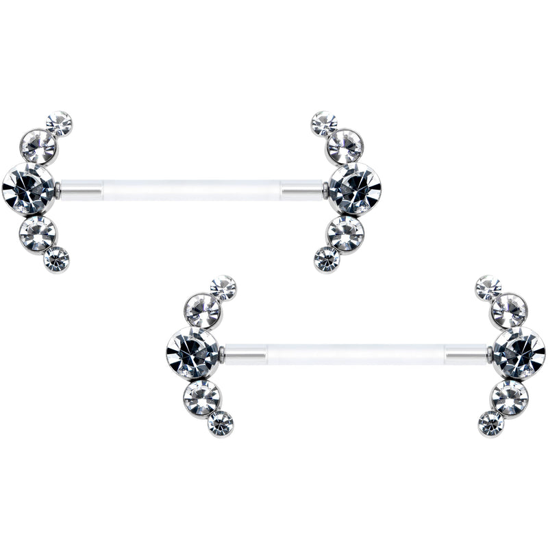 14G 13/16 Clear Gem Bioplast Simple Curvation Barbell Nipple Ring Set