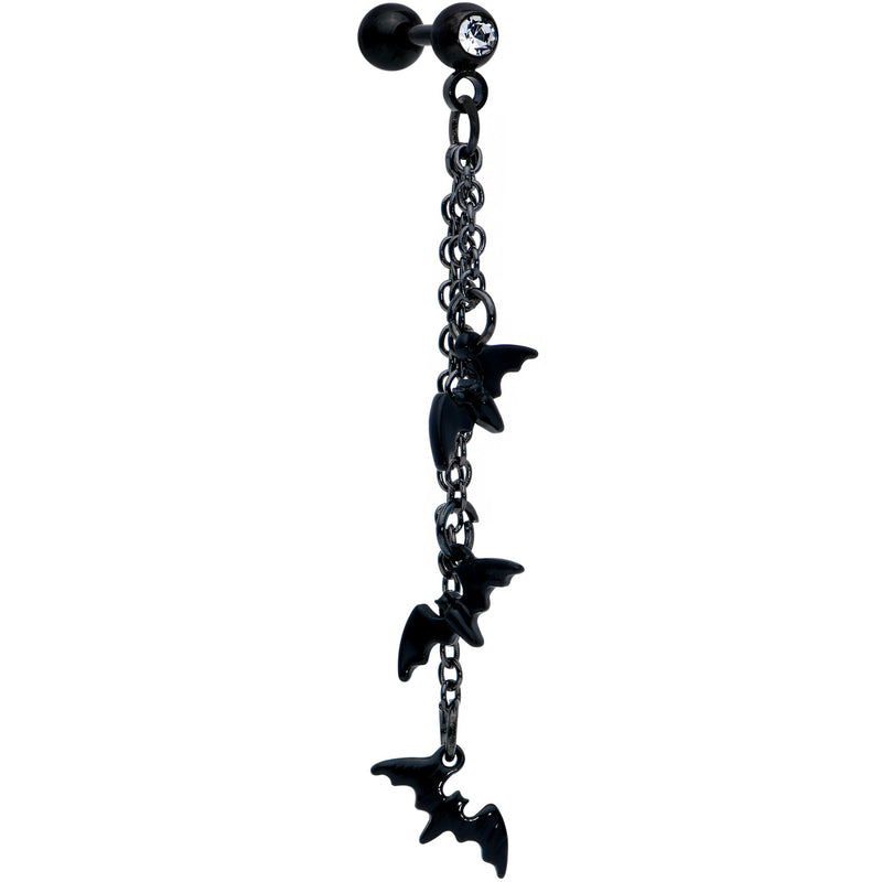 16G 1/4 Clear Gem Black Gone Batty Halloween Dangle Cartilage