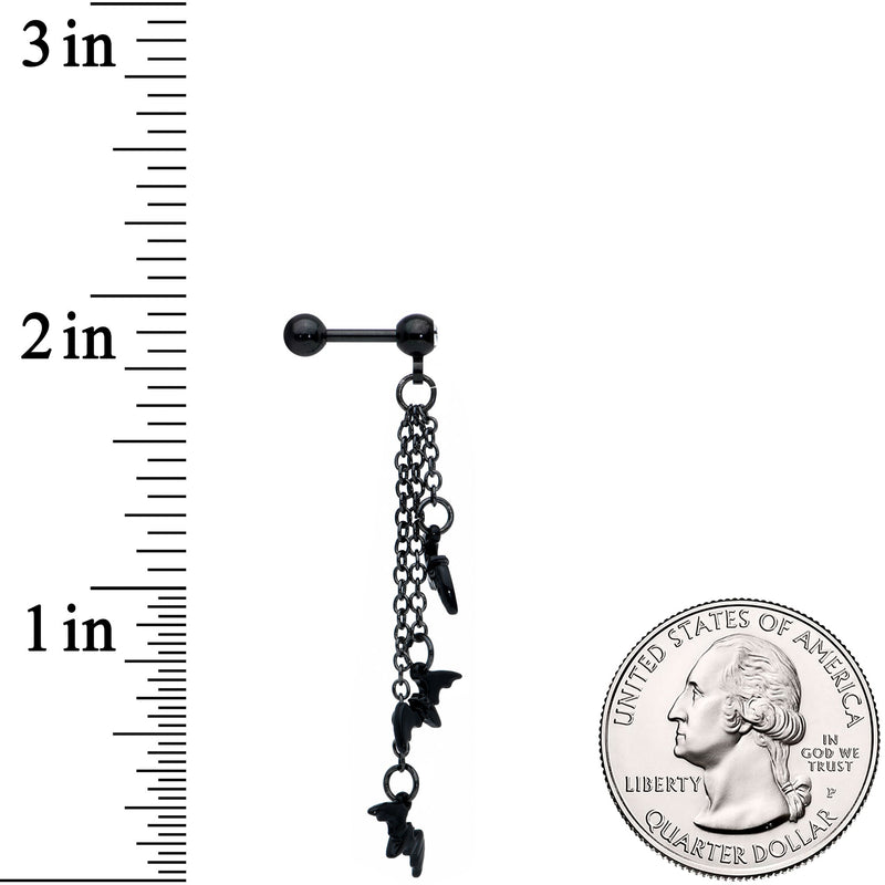 16G 1/4 Clear Gem Black Gone Batty Halloween Dangle Cartilage