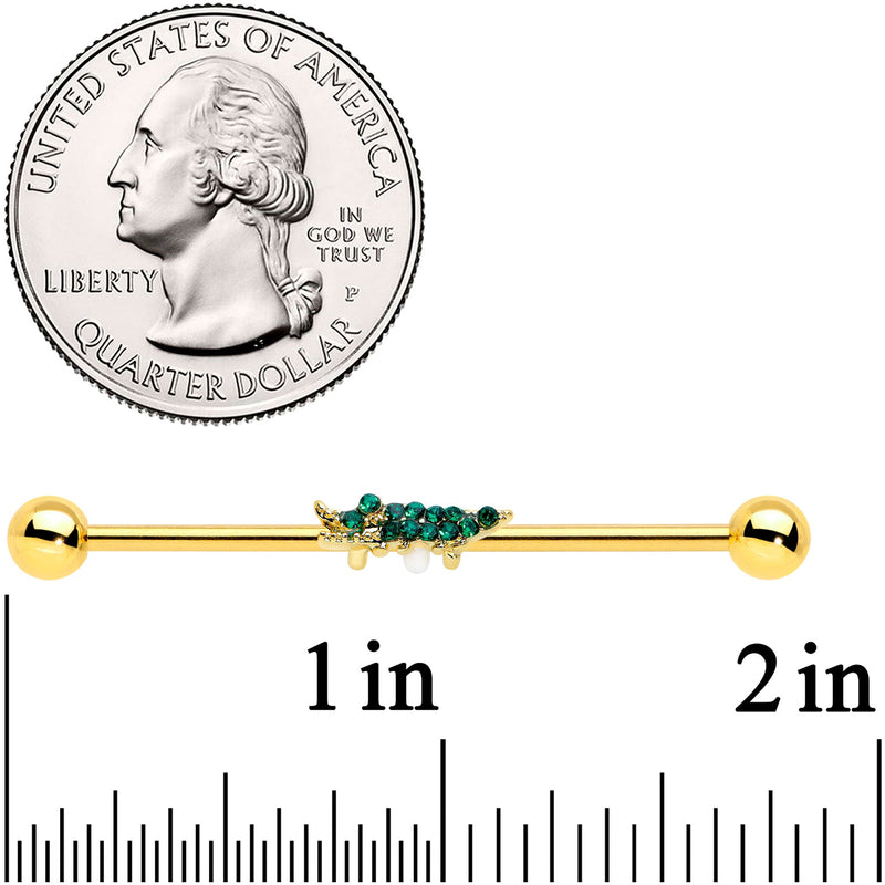 14G Green Gem Gold Tone Tropical Gator Industrial Barbell 38mm