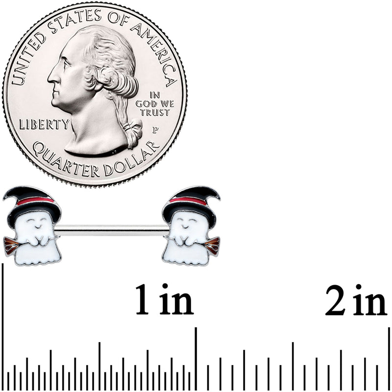 14G 9/16 Witch Hat Ghost Halloween Barbell Nipple Ring Set