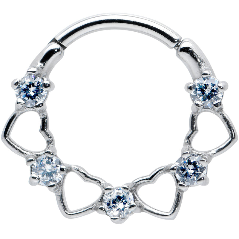 16G 3/8 Clear CZ Gem Open Heart Valentines Cartilage Clicker