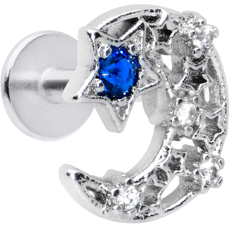 16G 1/4 Clear Blue Gem Star Crescent Moon Labret Monroe Tragus