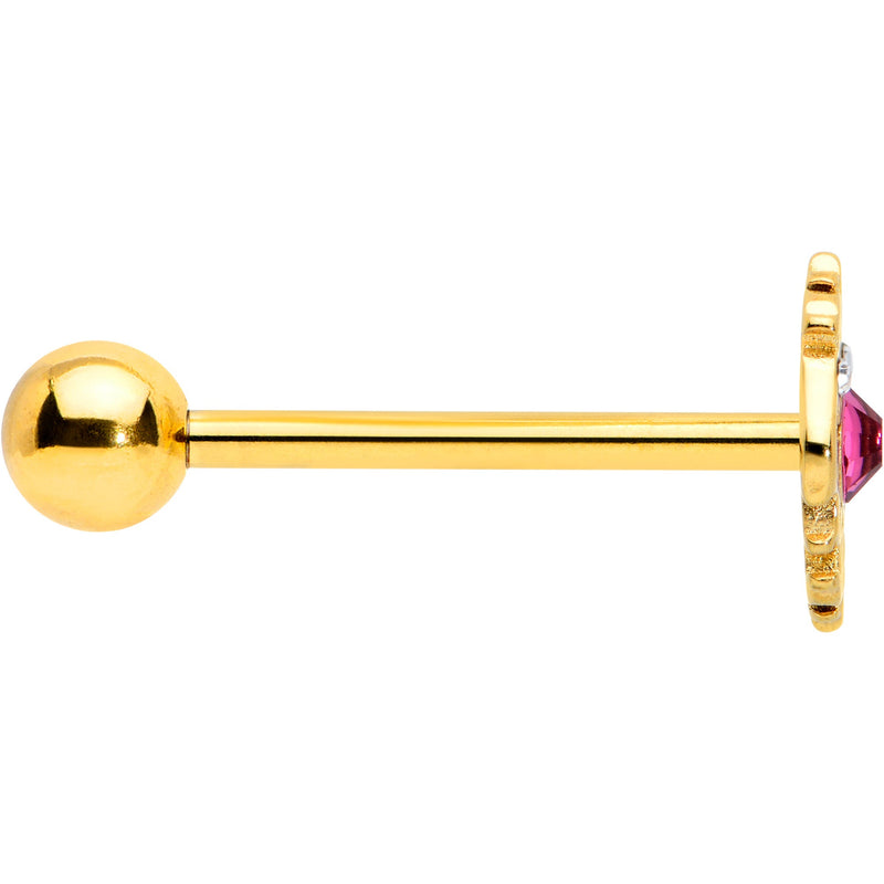 Pink Clear Gem Gold Tone Lace Love Barbell Tongue Ring