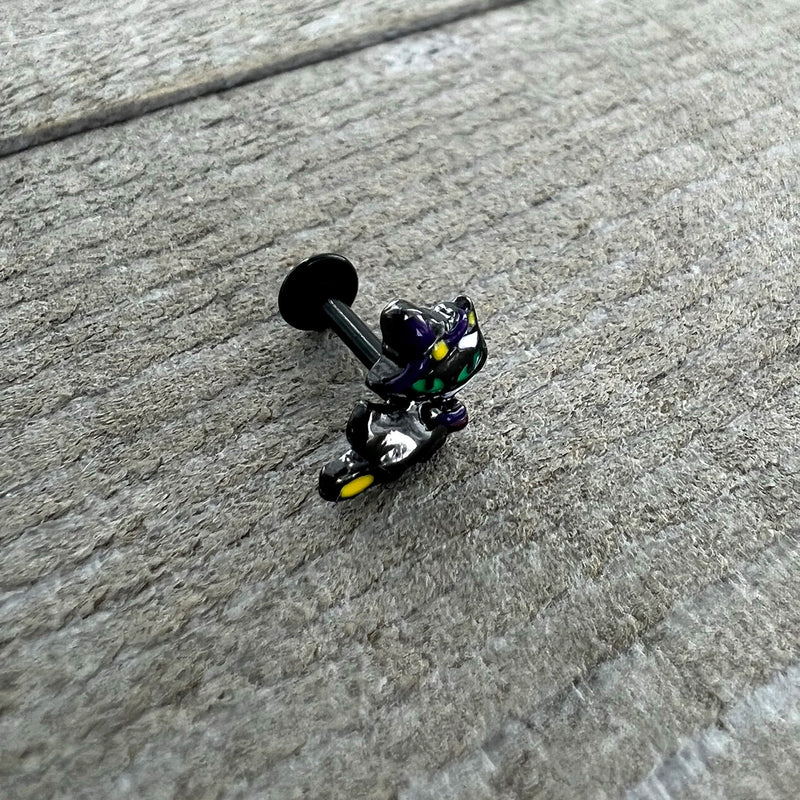 16G 1/4 Black Witch Cat Halloween Labret Monroe Tragus