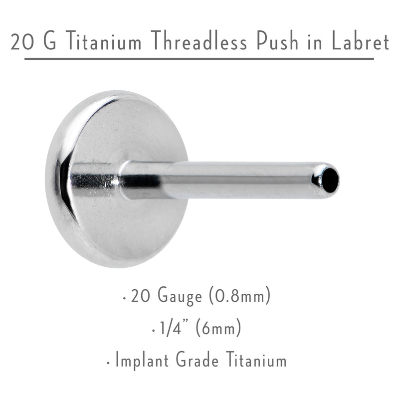 20G 1/4 G23 Titanium Threadless Post Only Labret Tragus Nose