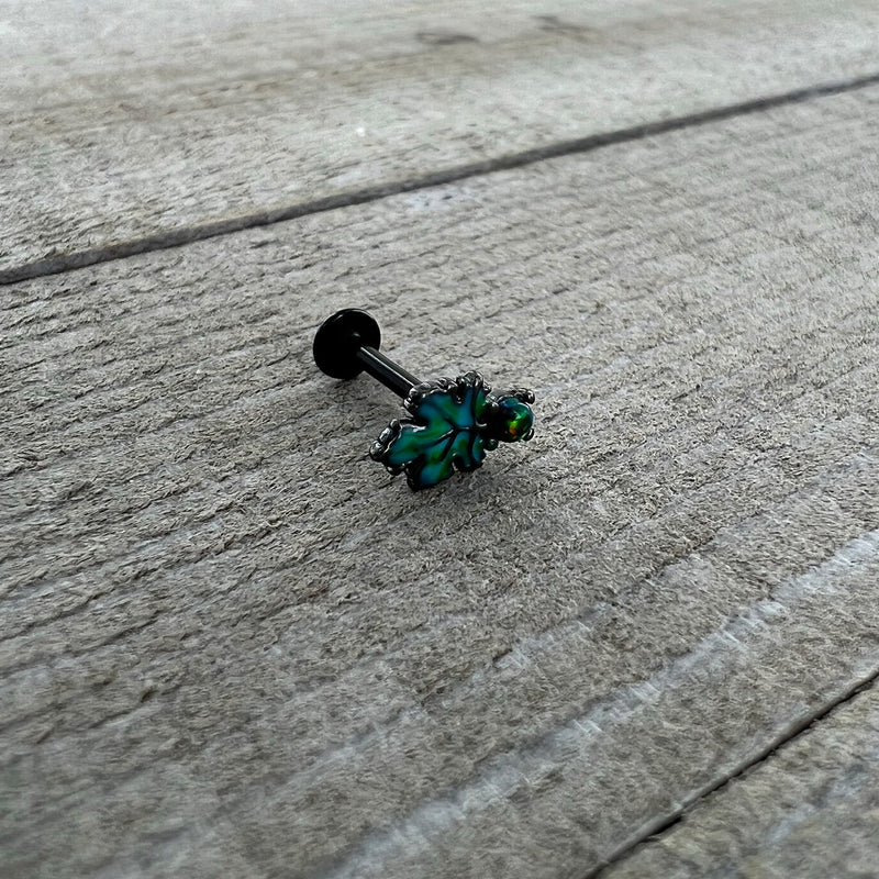 16G 5/16 Green Synthetic Opal Black Fall Leaf Labret Monroe Tragus