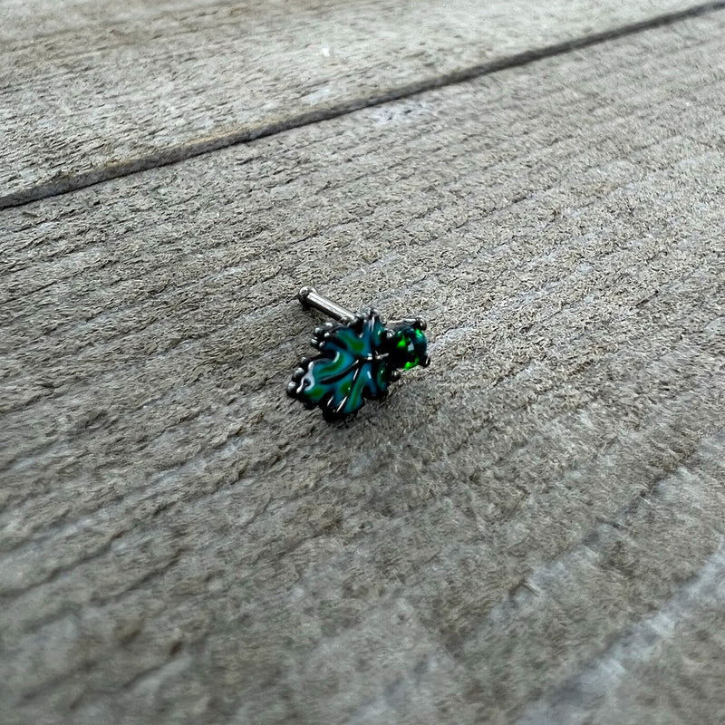 20G 1/4 Green Synthetic Opal Fall Leaf Nose Bone