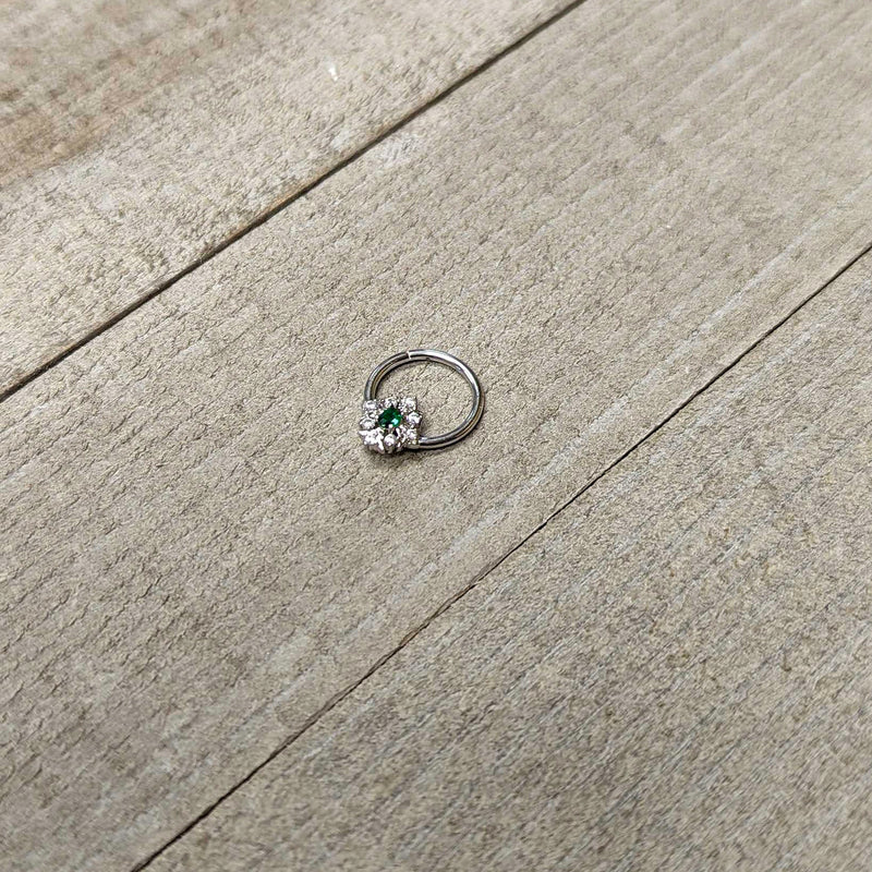 16G 3/8 Clear Green Gem Ornate Art Deco Hinged Segment Ring
