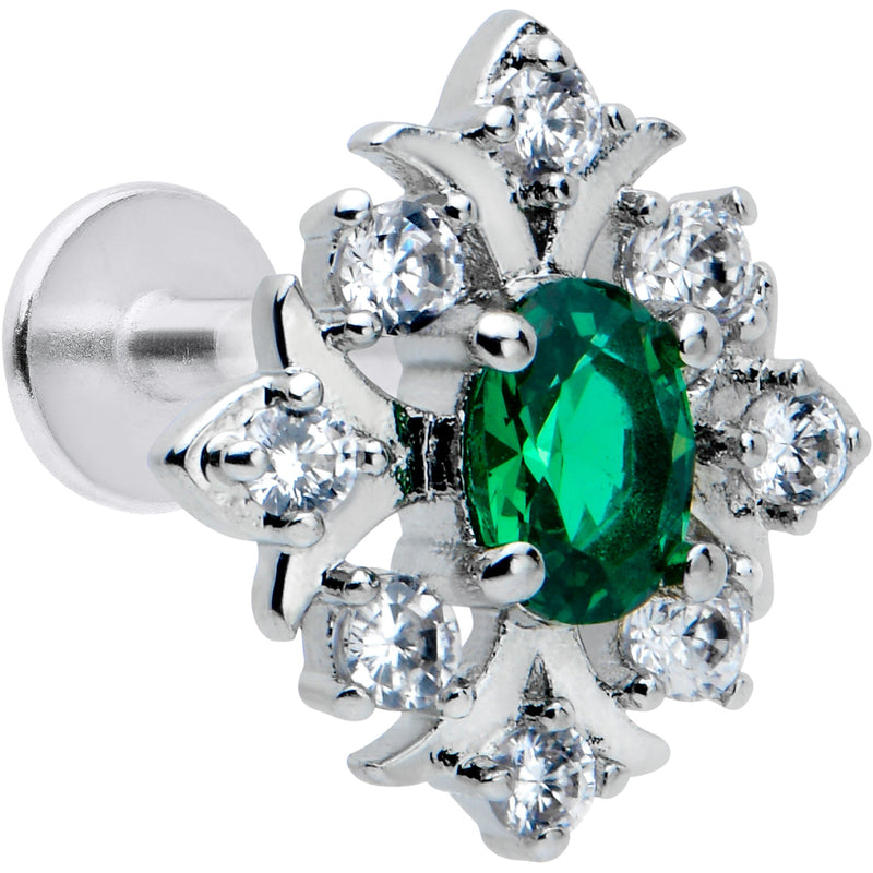 16G 1/4 Green Gem Ornate Art Deco Labret Monroe Tragus