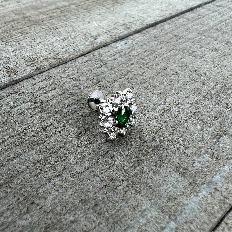 16G 1/4 Green Gem Ornate Art Deco Labret Monroe Tragus