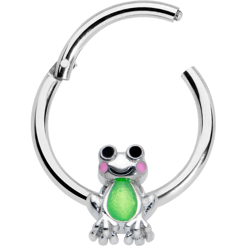 16G 3/8 Light Green Groovy Frog Hinged Segment Ring