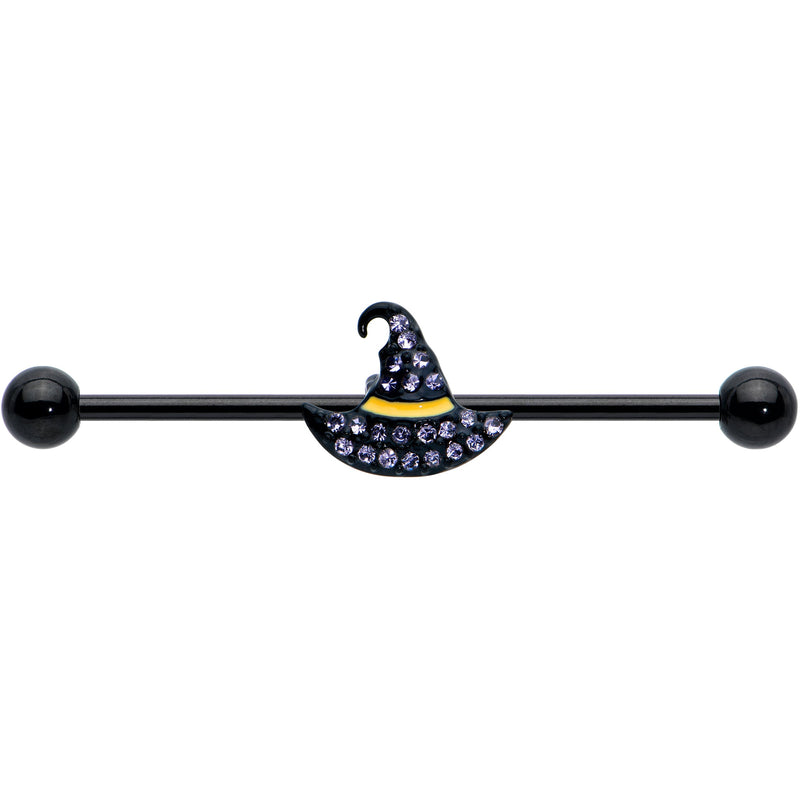 14G Clear Gem Black Witch Hat Halloween Industrial Barbell 38mm