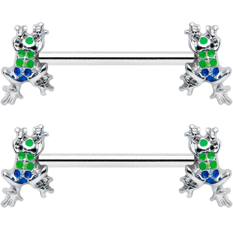 14G 9/16 Clear Gem Polka Dot Frog Barbell Nipple Ring Set