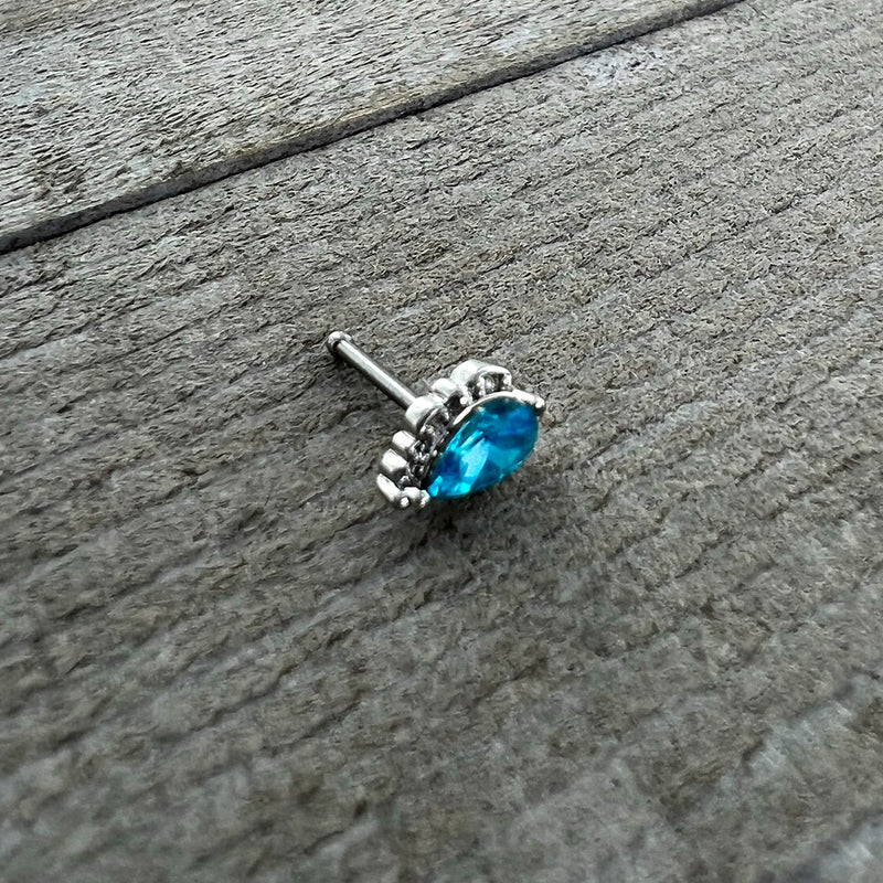 20G 1/4 Blue Gem Textured Art Deco Nose Bone