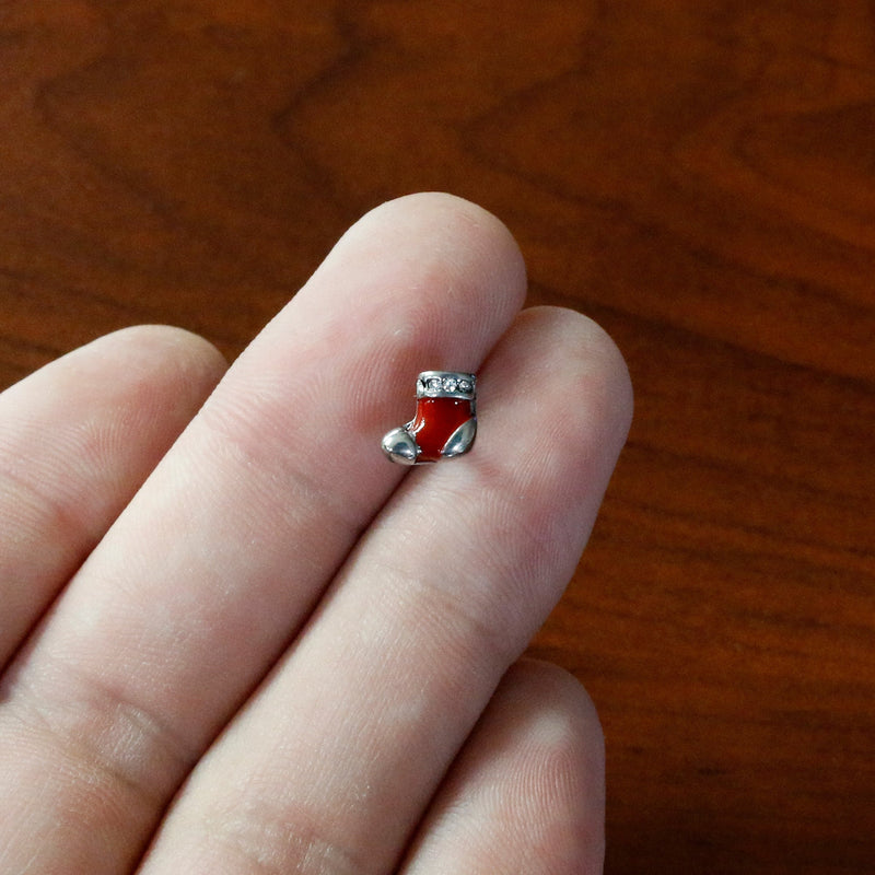 Clear CZ Gem Festive Red Stocking Christmas Barbell Tongue Ring