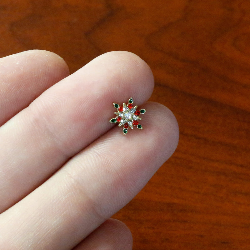 16G 5/16 Red Aurora Gem Gold Tone Xmas Star Holiday Labret Tragus